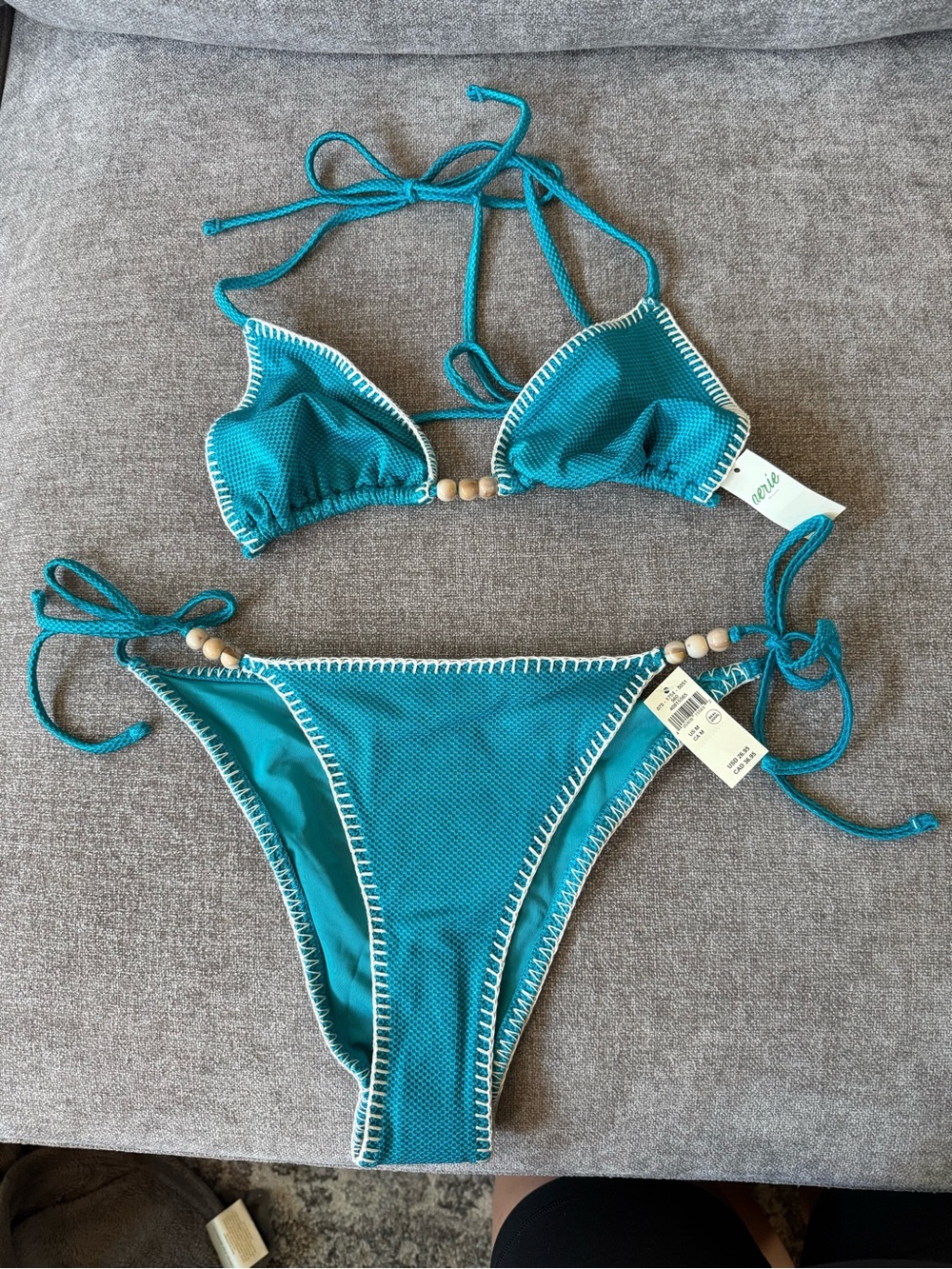 Aeropostale Teal Crochet-Trim Tie-Side Bikini Bottoms